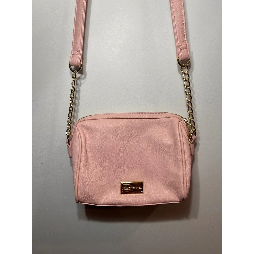 RARE Betsey Johnson Coquette Pink Sequins Bow Crossbody Bag Gold Heart Bag Charm